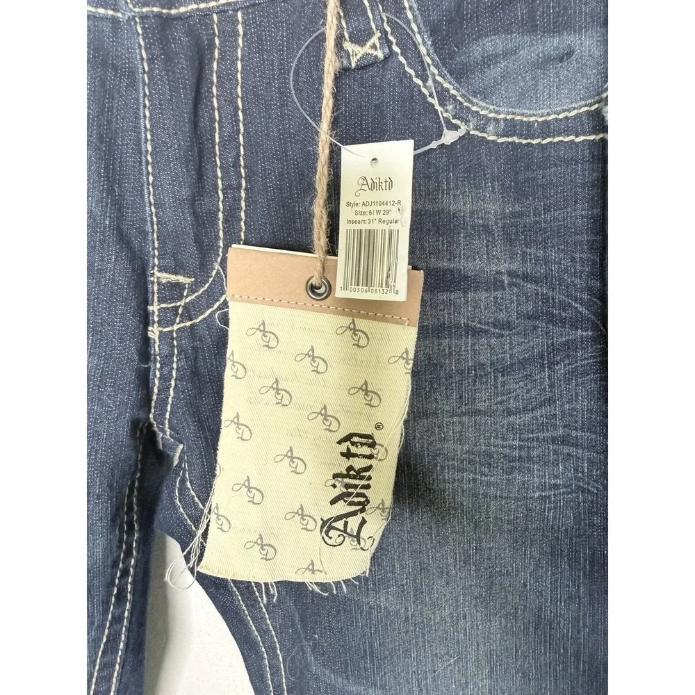 NWT Adiktd Denim Jeans 6/29 L 31 Low Rise Straight‎ Embroidered Distressed Bling